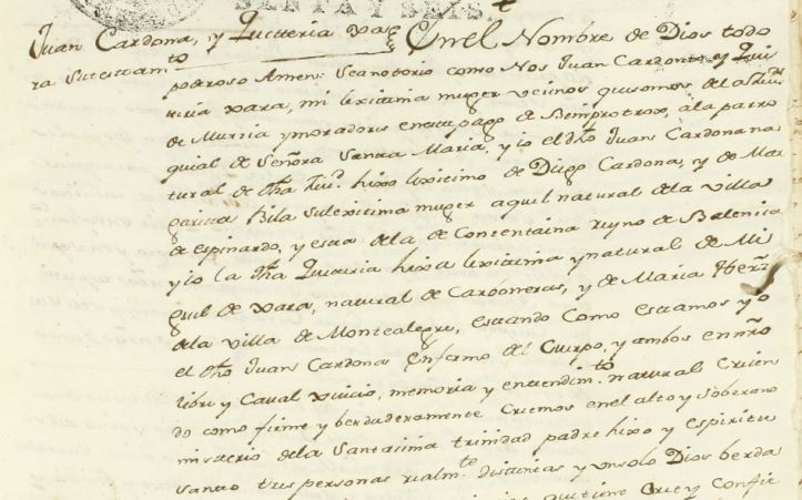 juan cardona y quiteria jara testamento 1766